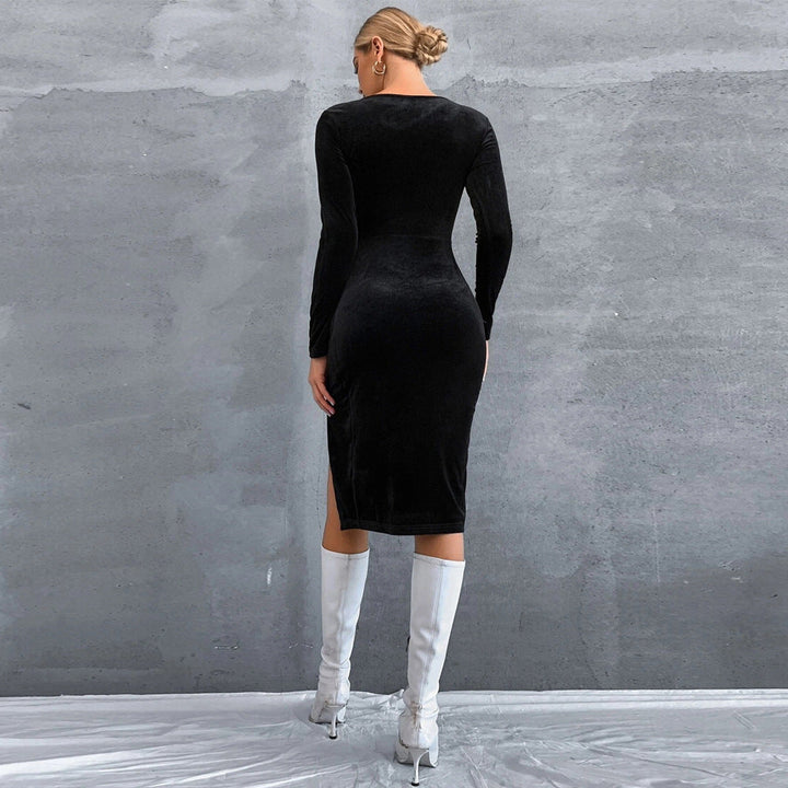 Stilla | Elegant Firkantet Hals Langærmet Fløjls Bodycon Kjole