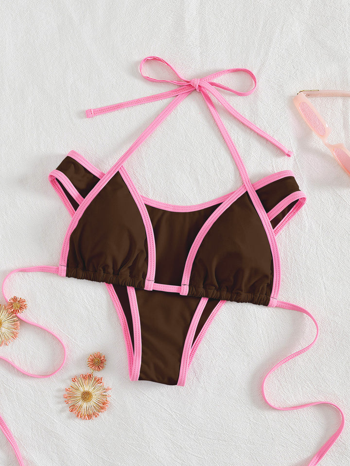 Dame Triangel-Bikini med spændende stribe-design Skovae