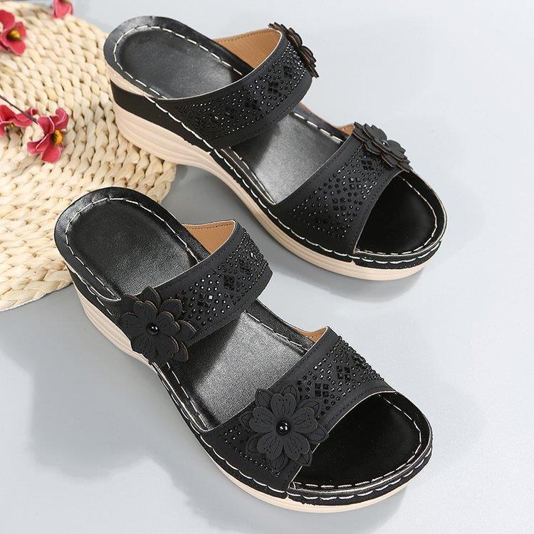 Dame Wedge-sandaler med blomstermotiv og anatomisk fodseng Stilla