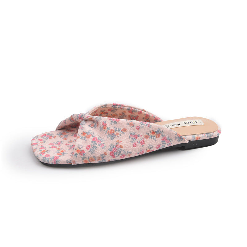 Dame Floral Print Slide Sandaler med krydset remdesign Stilla