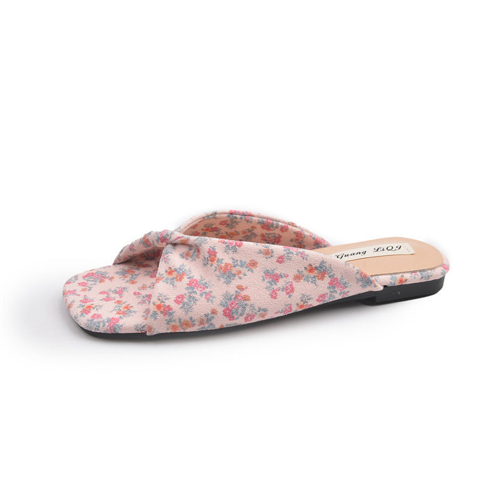 Dame Floral Print Slide Sandaler med krydset remdesign Stilla
