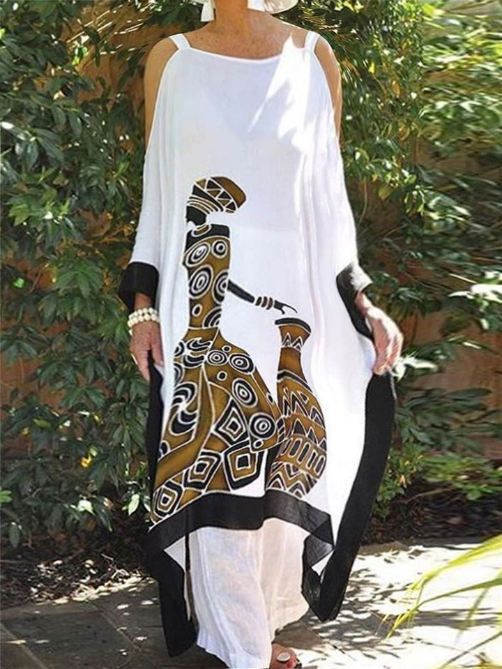 Dame Kaftan med traditionelt tryk og bredt snit Stilla