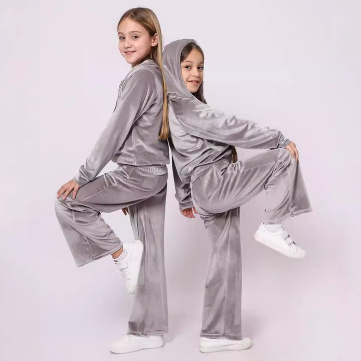 Kvinders Velour Sweat Suit med Hætte og Elastisk Livlinje Skovae