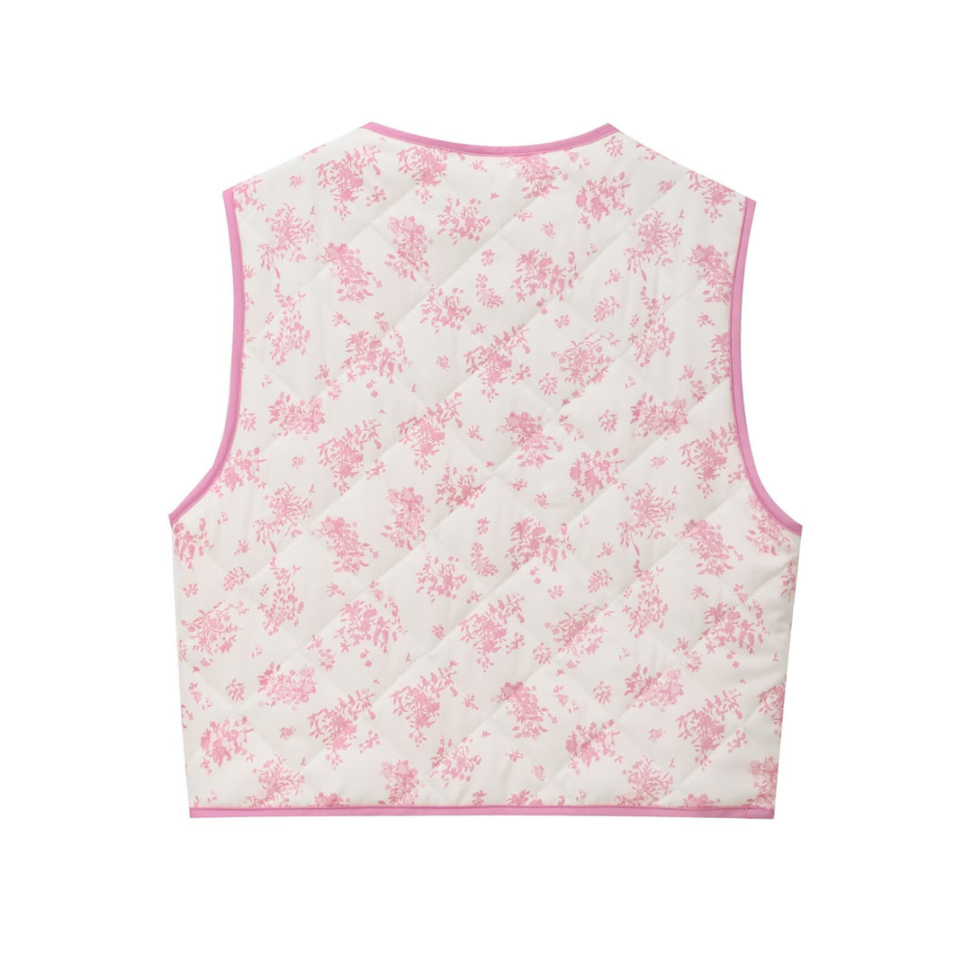 Dame quiltet vest med blomsterdesign og praktiske lommer Stilla