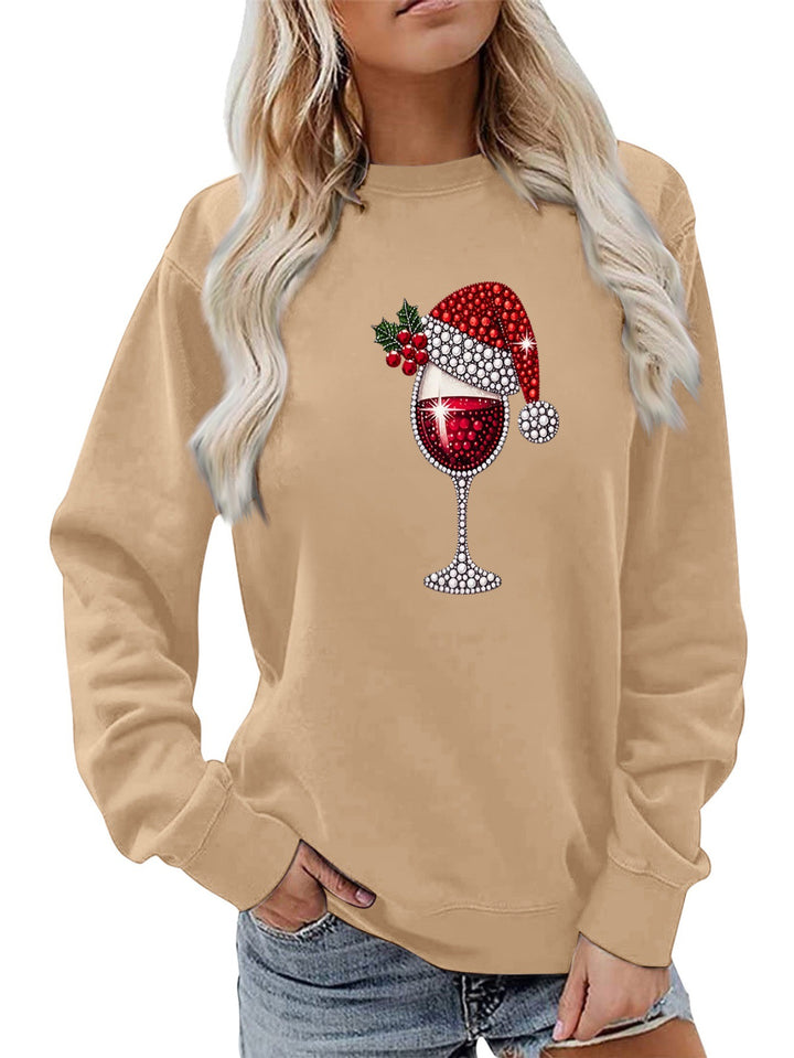 Kvinders sweatshirt med blødt foer og festligt vinmotiv Stilla