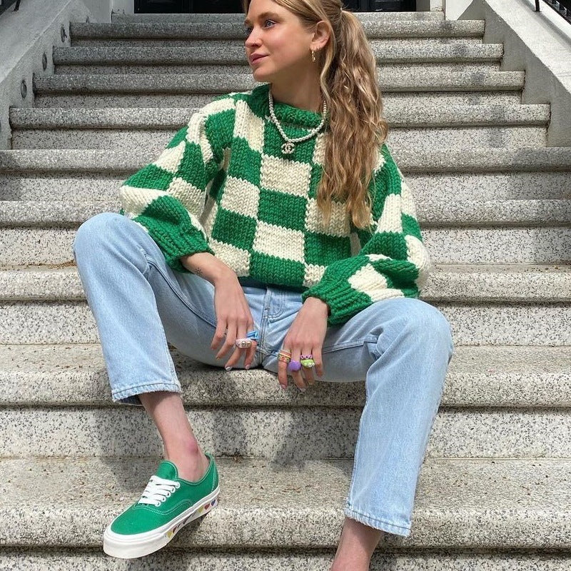 Dame sweater i moderne ternet mønster med afslappet snit Stilla
