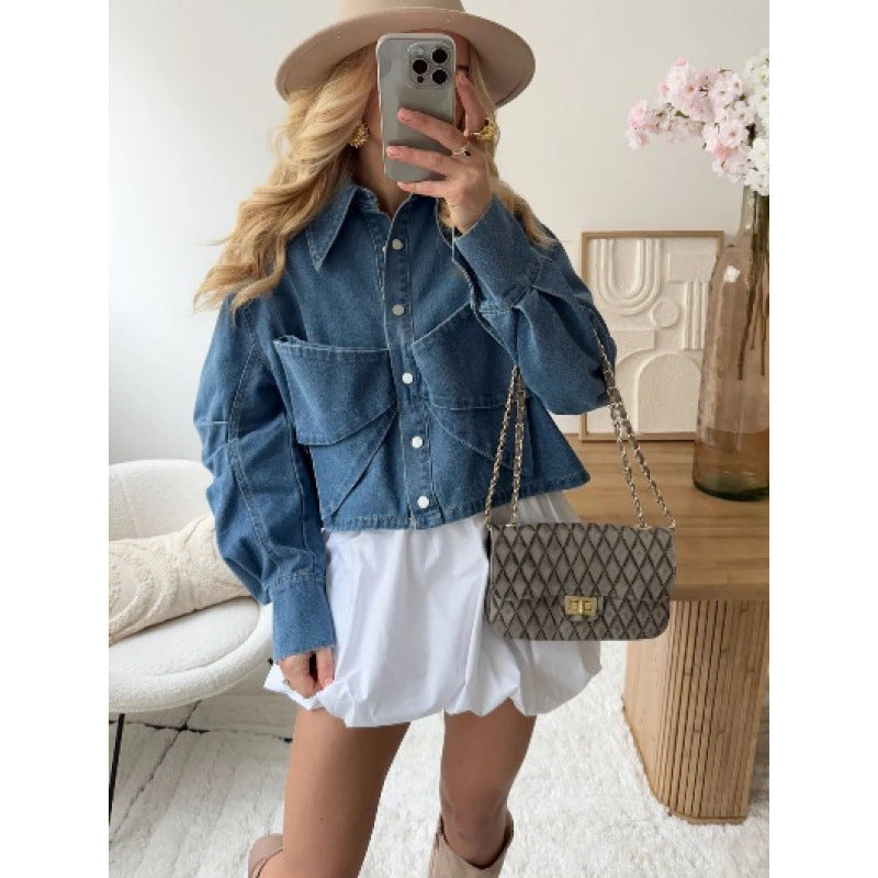 Dame mode cropped Jeansjakke Stilla