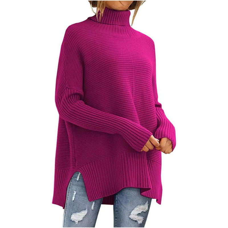 Dame Stor Turtleneck Skipjorte med Fin Ribbet Struktur og Asymmetrisk Snit Stilla