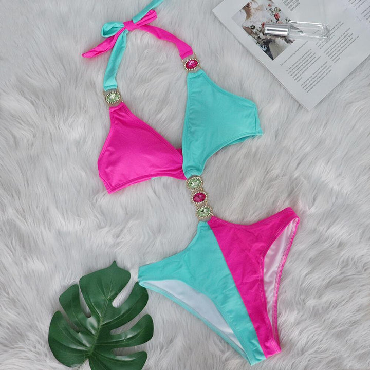 Dame Bejeweled Halter Bikini Sæt Stilla