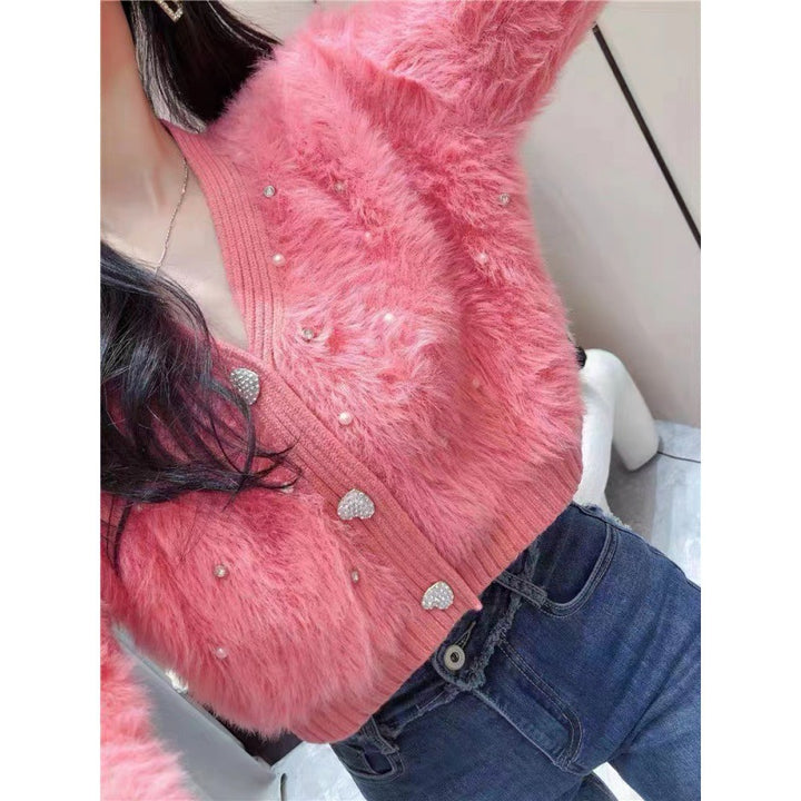 Kvinders fluffy cardigan med glitrende detaljer og moderne snit Stilla