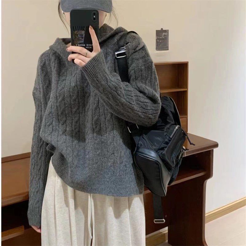 Kvinders Cozy Knit Sweater med Hætte og Kabelmønster Stilla