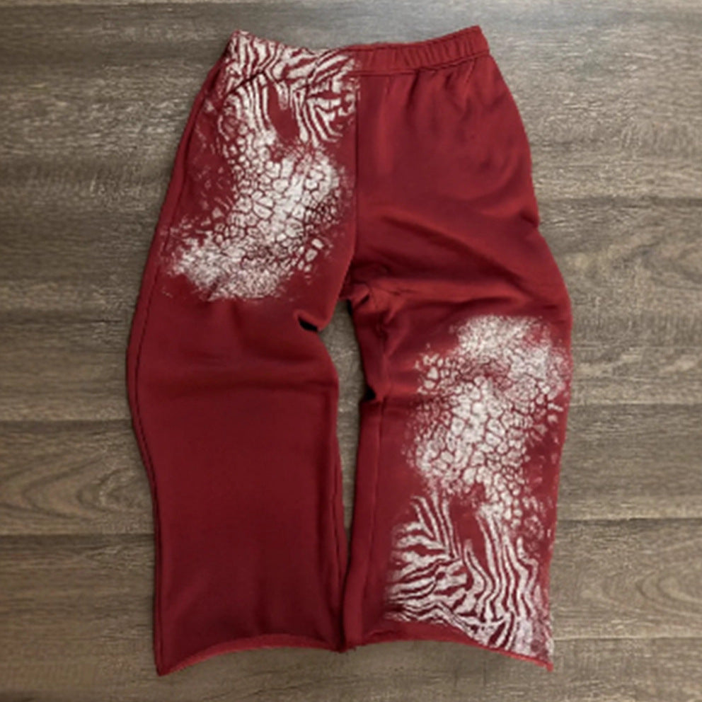 Dame nan løse sweatpants med asymmetrisk dyreprint, elastisk komfortlinning og lige ben Skovae