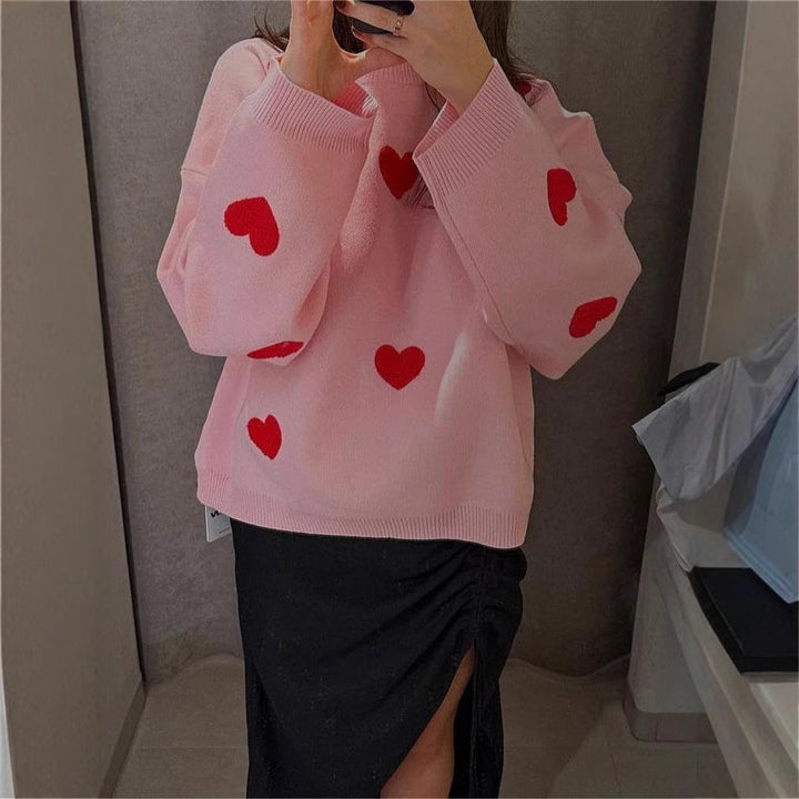 Dame hyggelig sweater med hjerteformede applikationer og bred pasform Stilla