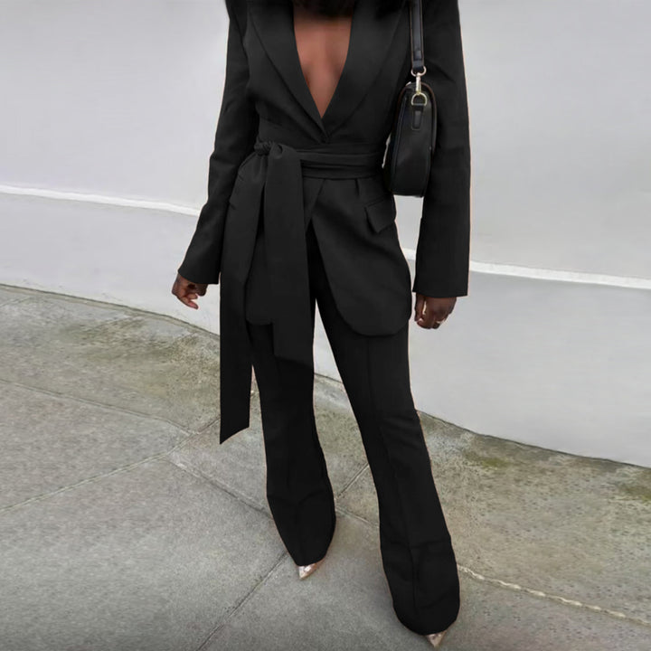 Damer Elegant Blazer og Bukser Ensemble med Taljebælte Stilla