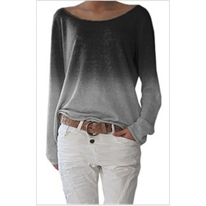 Kvindernes Oversized Sweater med Ombre Design og Bred Rund Udhuling Stilla