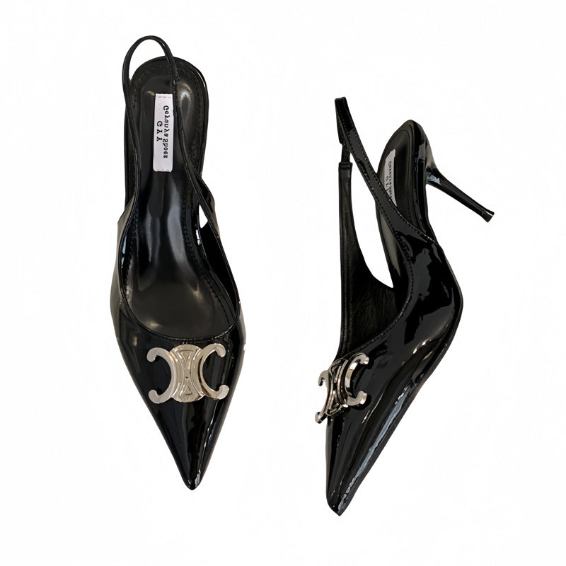 Dame Slingback Høje Hæle med elegant Metalapplikation og høj kvalitet Lakfinish Stilla