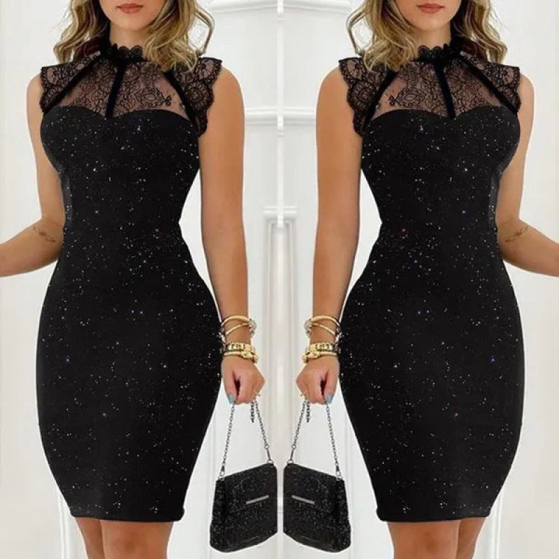 Dame Ærmeløs Bodycon-kjole med Spids-Detalje Stilla