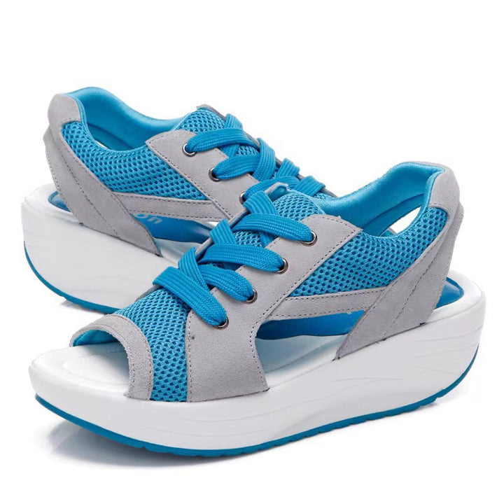 Dame Sporty Plateau-Sandaler med åndbart overmateriale og elastiske snøringer Stilla
