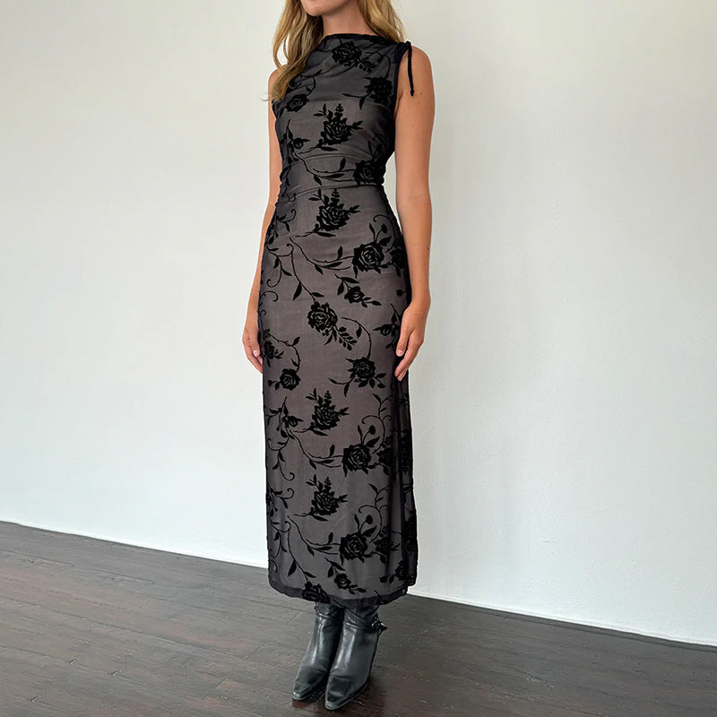Dame Elegant spidse maxikjole med blomsterdesign Skovae