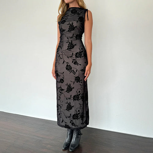 Dame Elegant spidse maxikjole med blomsterdesign Skovae