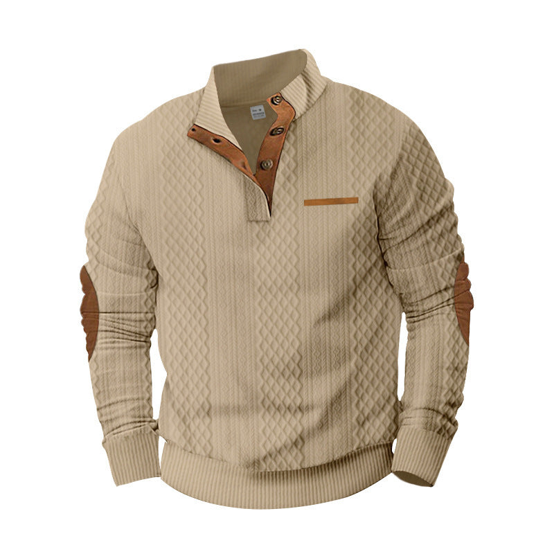Herrer elegant strikpullover med moderne ståkrave og dekorative knapper Stilla