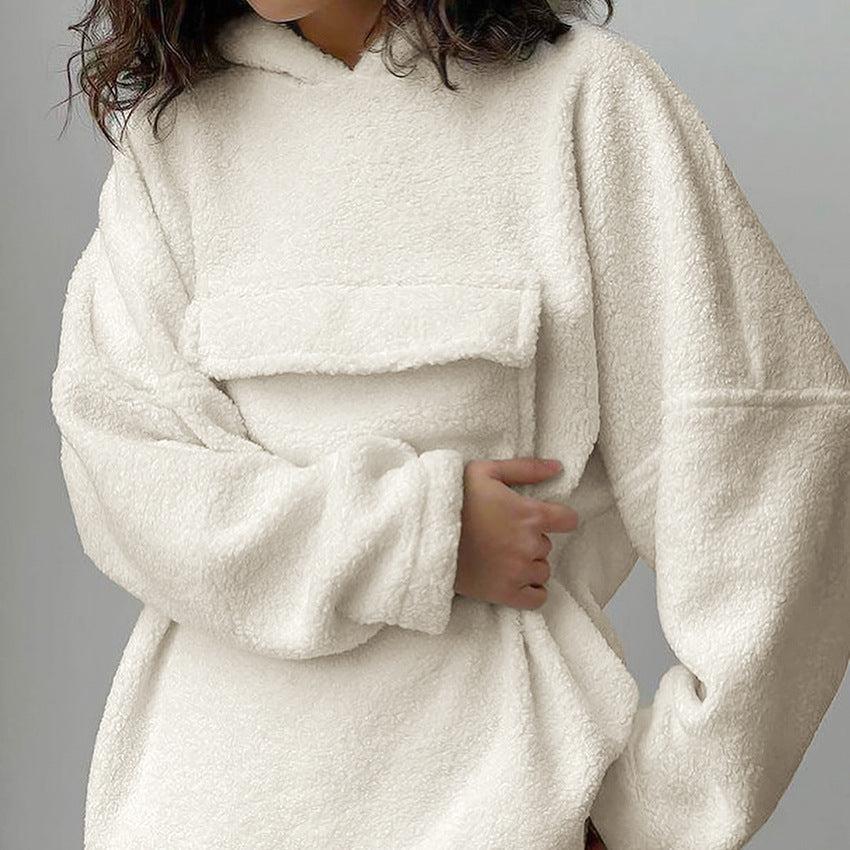 Dame Oversized Fleece-hoodie med hætte og kængurulomme Stilla