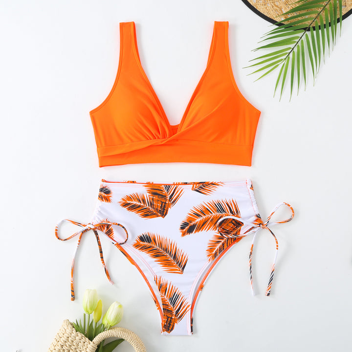 Damer Højtaljet Palmblad-Print Bikini-Sæt Stilla