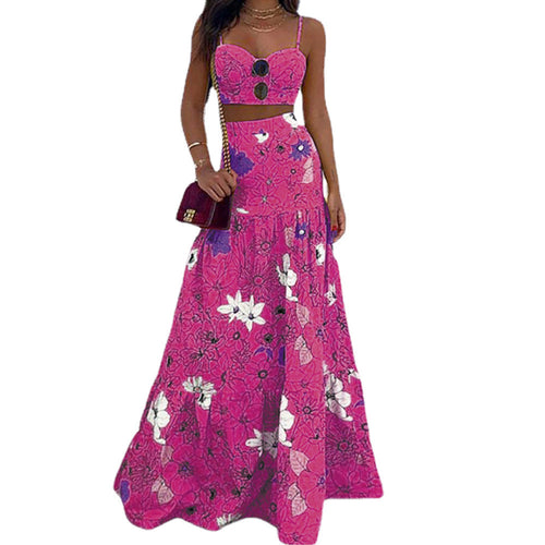 Dame maxikjole med floralt design og stilfuld bustier-top Stilla