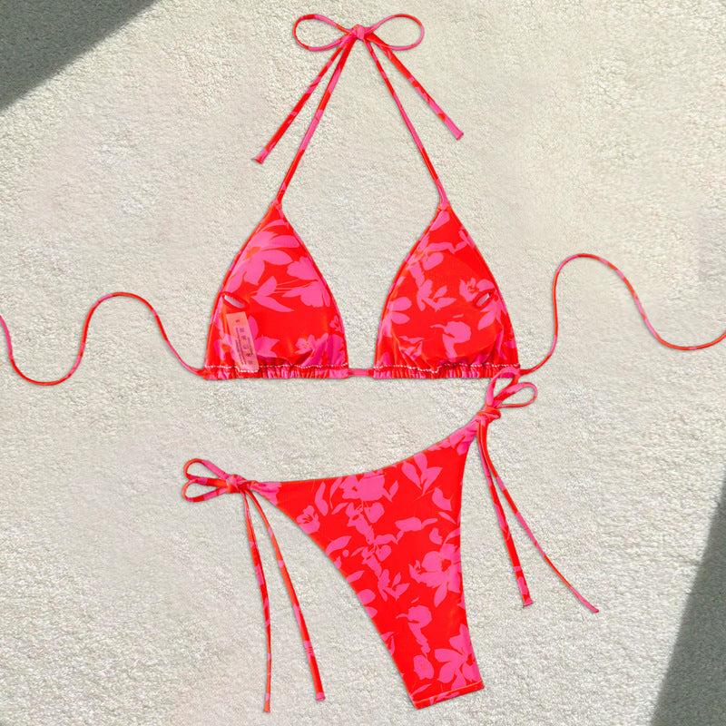 Dame Triangel-Bikini med blomsterdesign og justerbare stropper Skovae
