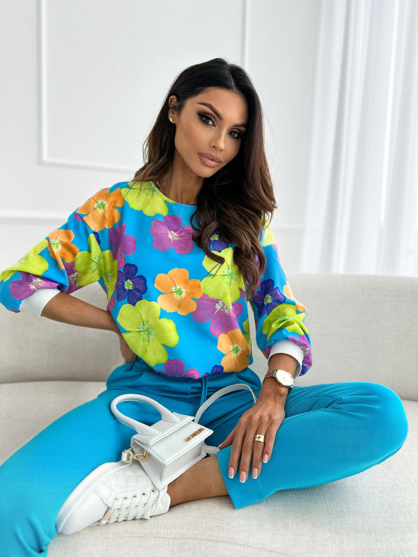 Damer komfortabel sweatshirt med blomsterdesign og løs pasform Stilla