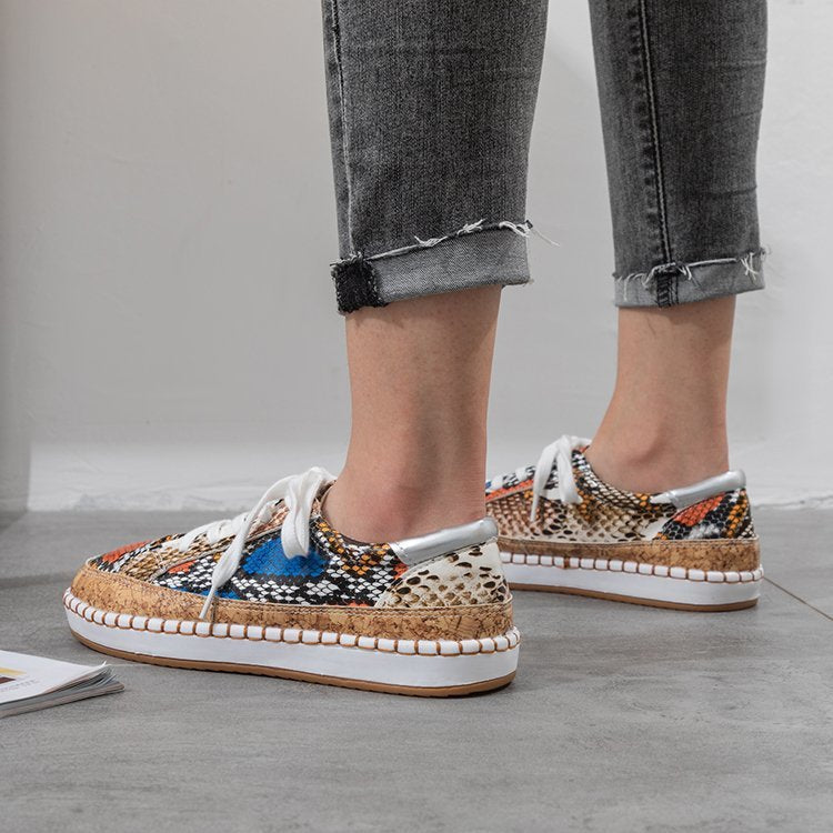 Damer Mode Sneakers i Slangeskindsdesign med Korksål Stilla