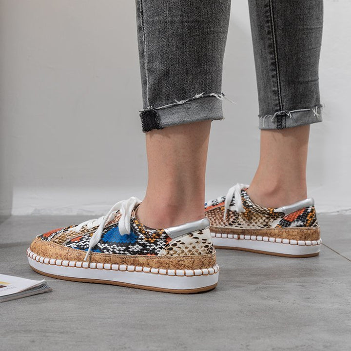 Damer Mode Sneakers i Slangeskindsdesign med Korksål Stilla