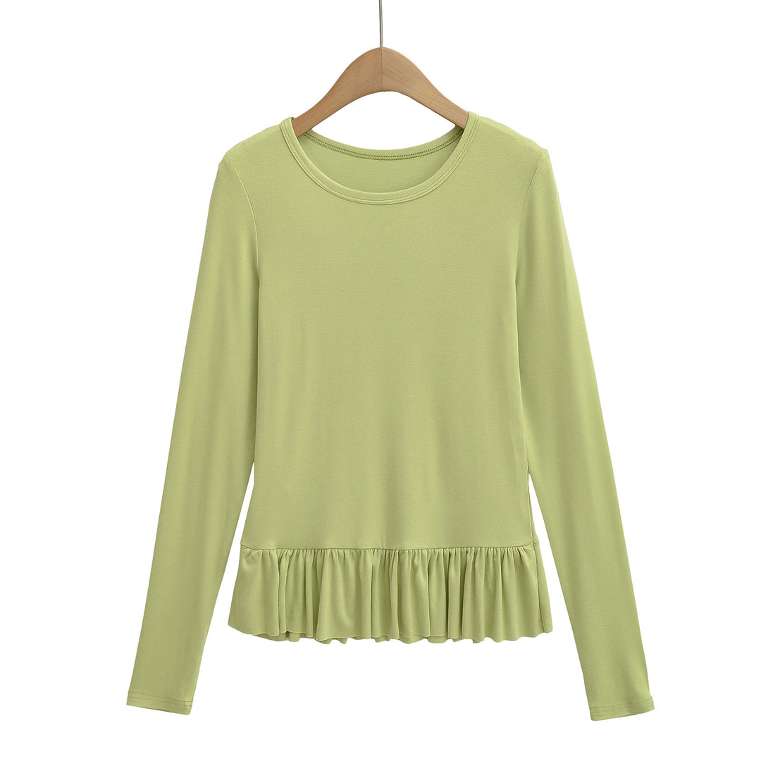 Dame Longsleeve Top med flæse afslutning og rund halsudskæring Stilla