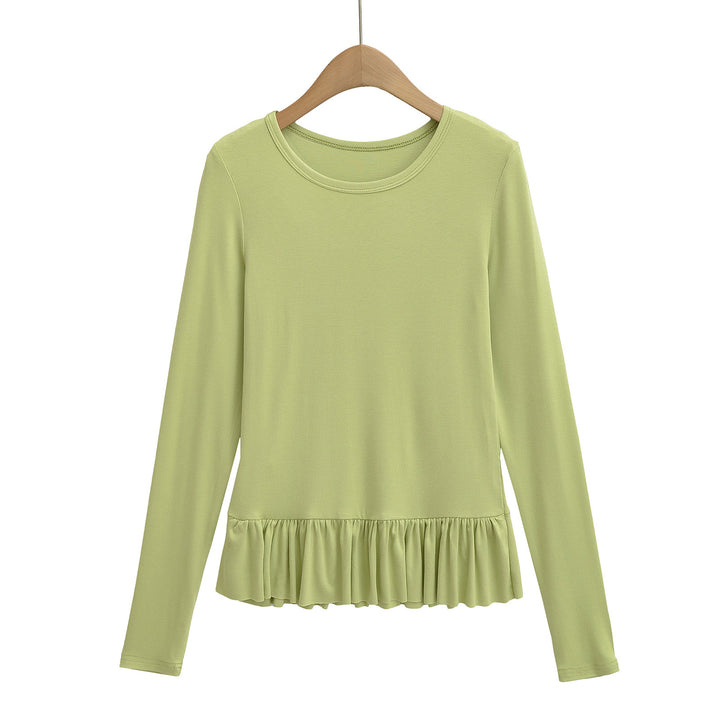 Dame Longsleeve Top med flæse afslutning og rund halsudskæring Stilla