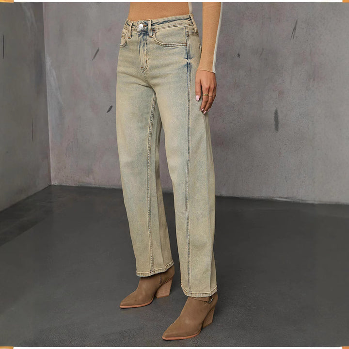 Dame Bredskårne jeans i moderne vintage-stil med høje lommer Stilla