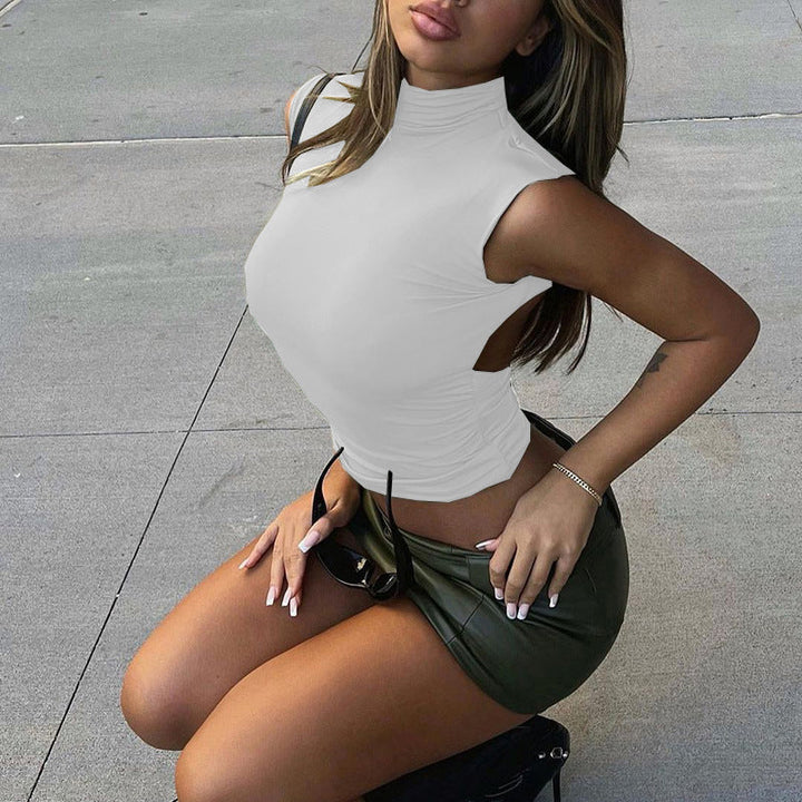 Stilla | Delt Ærmeløs Turtleneck Rygløs Crop Top Og Miniskirt Sæt