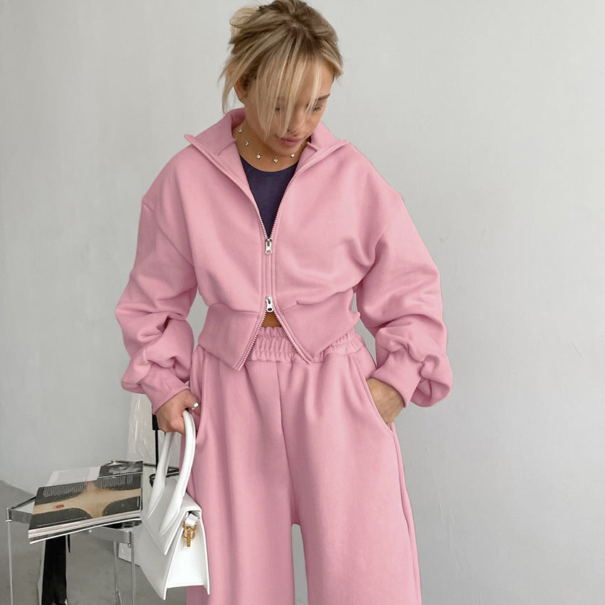 Dame Sporty Crop-Top og Joggingbukser Set med elastisk Talje Stilla