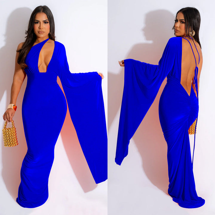 Dame Elegant Maxi-Kjole med asymmetrisk Cut-Out og langærmet Stilla