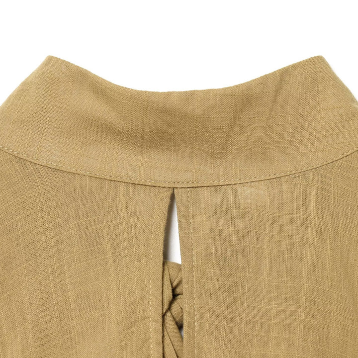 Dame bluse shirt med elegant stående krave og plisserede detaljer Skovae