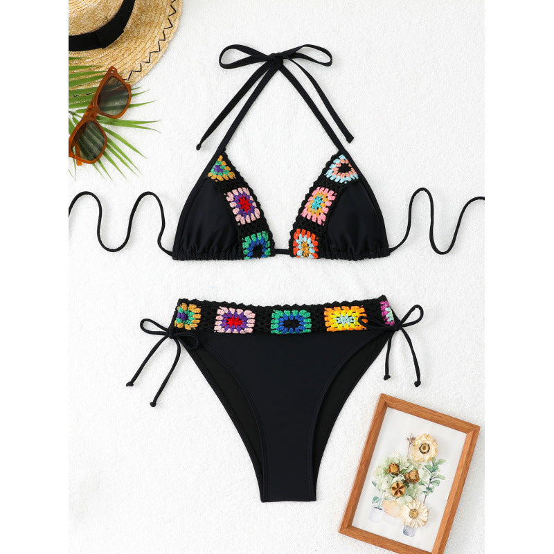 Dame Farverigt broderet bikini med høj talje Stilla