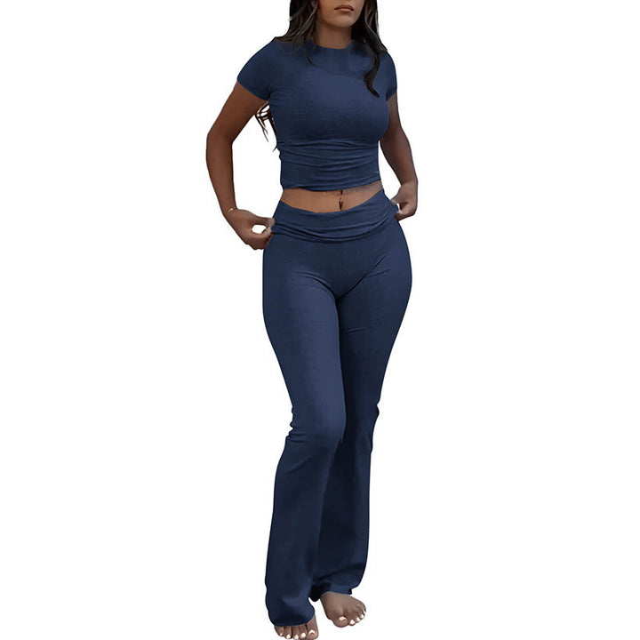 Dame komfortabel fritids-sæt med cropped top og sporty bukser Stilla
