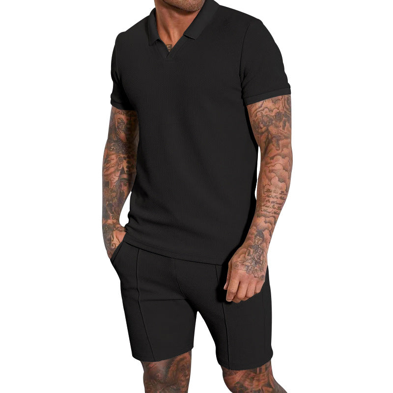 Herrer polo shirt og shorts sæt lavet af åndbart strukturelt materiale Stilla