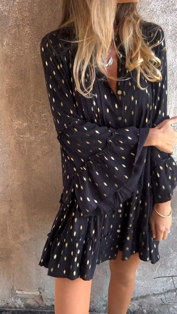 Dame elegant Bluse med flæse detaljer og knapliste Stilla