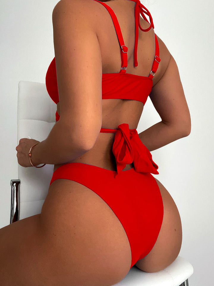 Dame Cropped Bikini-sæt med justerbare stropper og knude detalje Stilla
