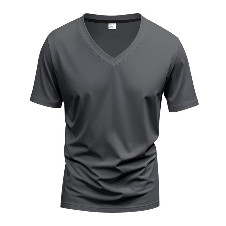 Herrer nan klassisk V-hals T-shirt lavet af fin bomuldsjersey med forstærket nakke og dobbelt søm Skovae