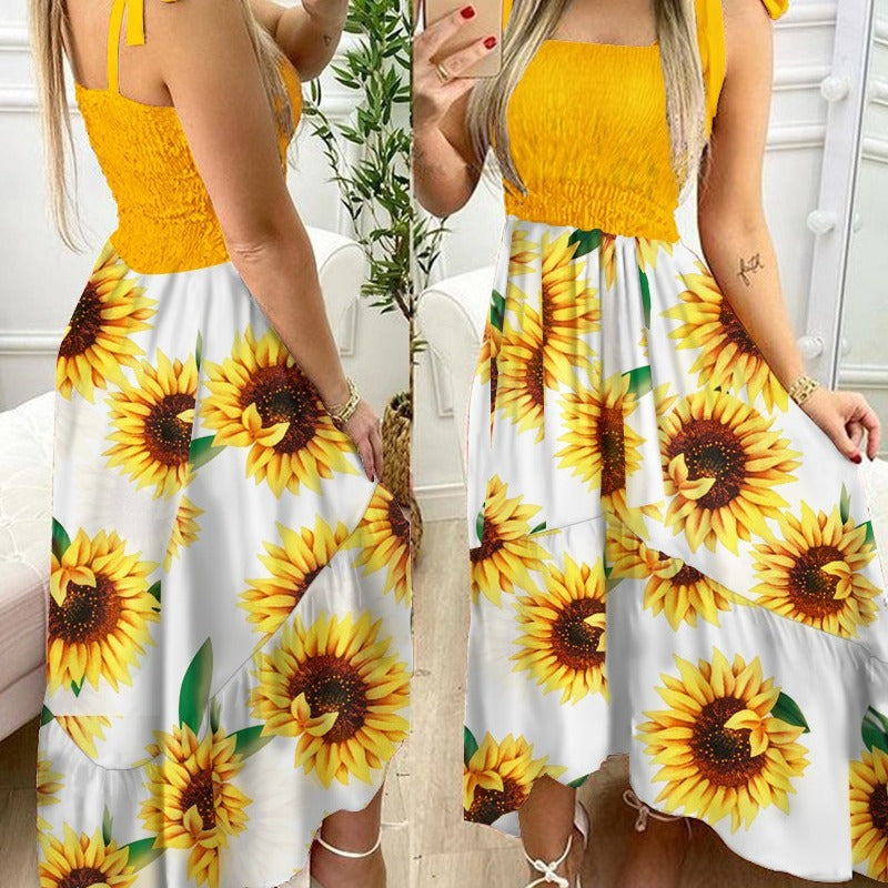 Dame Blomster Maxi Kjole med justerbare skulderstropper Stilla