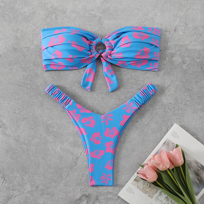 Dame Bandeau-bikini med raffineret blomstermønster Skovae