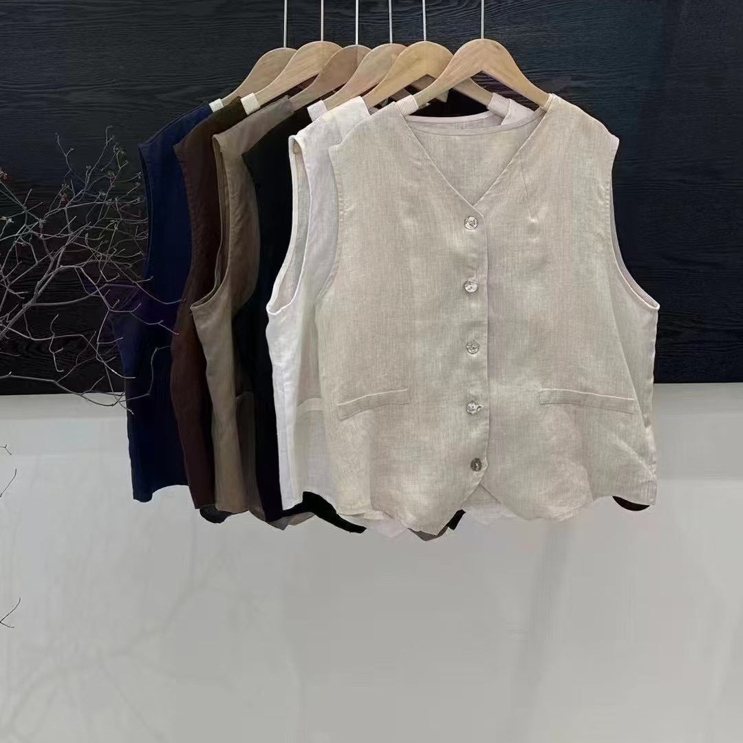 Dame Casual Linned Knap-Op Vest Stilla