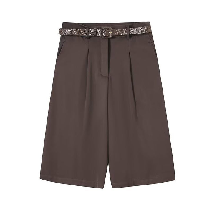 Dame elegante højvands-shorts med flettet bælte Skovae