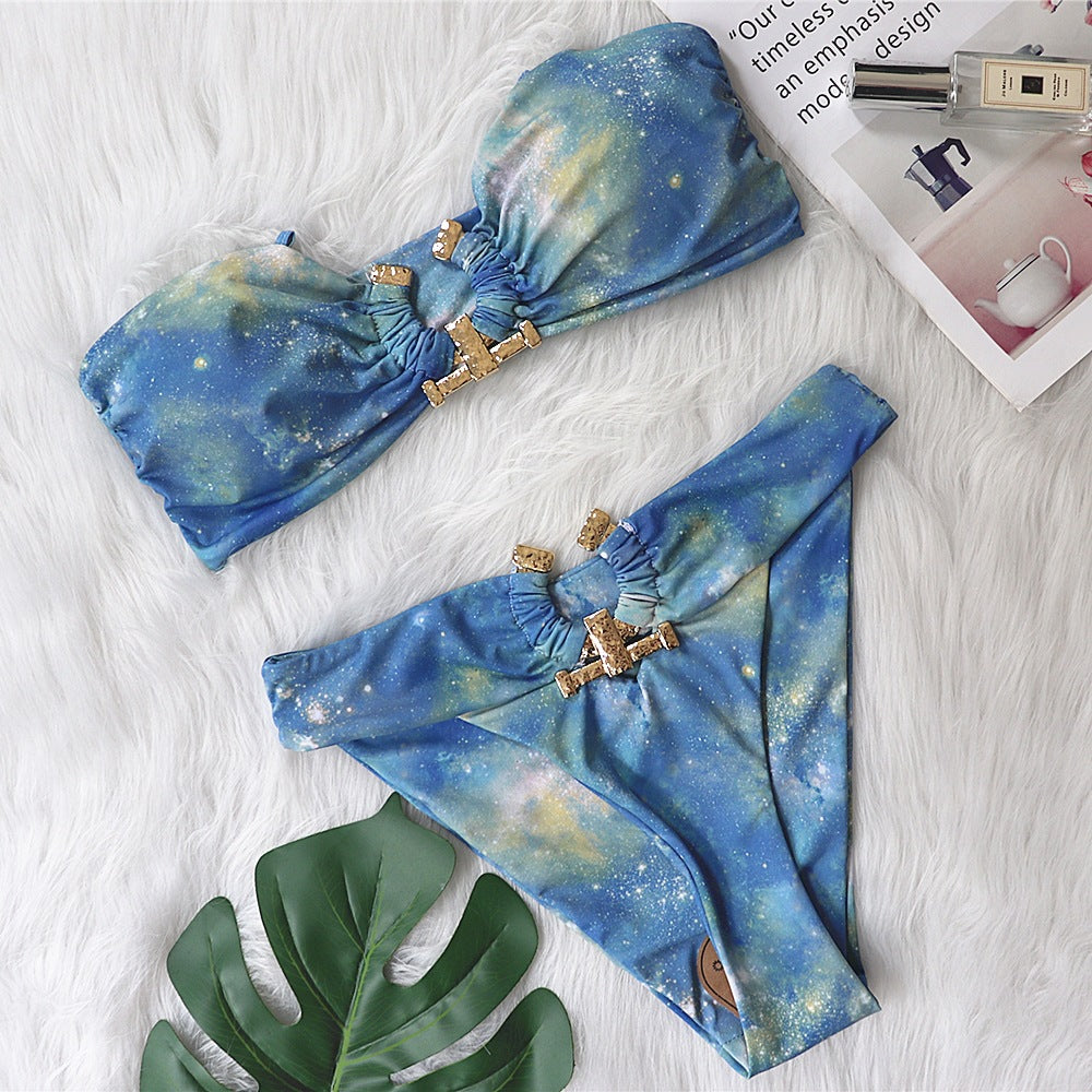 Dame Premium Galaxy Print Bikini Sæt Stilla